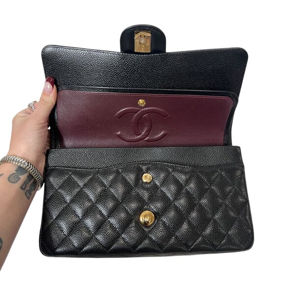 CHANEL Black Quilted Leather Caviar Double Flap Crossbody Timeless Bag Medium - Picture 9 of 15